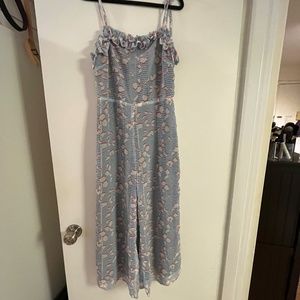 Lost Ink Vintage Style Blue Checkered Jumpsuit w/orange & white flower Size XXS